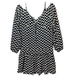 Beginning Boutique Drop Waist Cold Shoulder Chevron Long Sleeve Dress